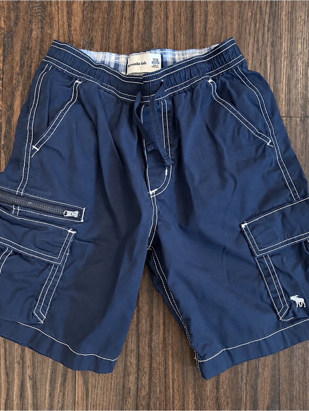 abercrombie kids Navy Cargo Shorts with Contrast Stitching